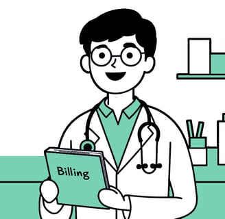 A chiropractor holds a "Billing" folder, symbolizing outsourced bookkeeping benefits