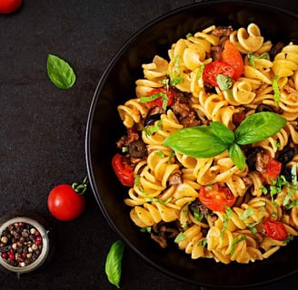 Close-up of fusilli pasta with corkscrew shape, ideal for holding sauces in Italian recipes