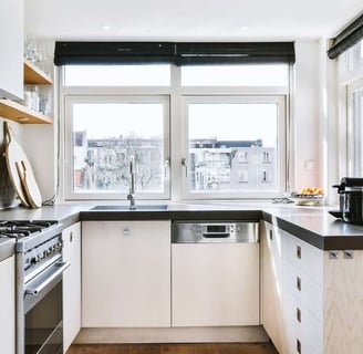 Modern kitchen with efficient storage, sleek countertops, and well-organized essentials
