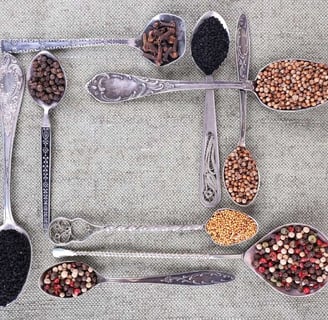 Comparison of teaspoon, dessert spoon, and tablespoon sizes on a wooden background