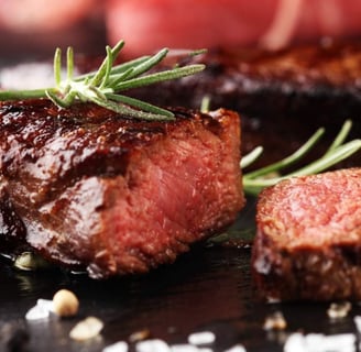 Freshly Cooked Wagyu Steak with black pepper, salt & parsley leafs