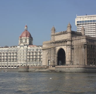 An old photograph or architectural plan of the Taj Mahal Palace during its construction.