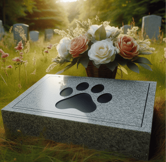 a dog paw paw print on a granite memorial stone
