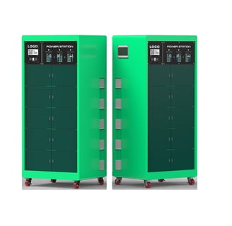 two green vending machine with a green and black vending machine