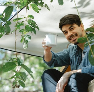 Man drinking a cup of coffee