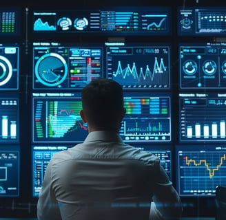 Digital dashboards visualizing building data insights and performance metrics.