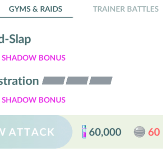 Moves of a Shadow Pokemon, including Shadow Bonus.