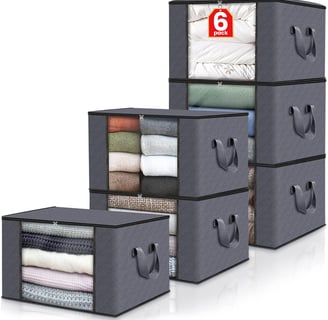 Fab totes 6 Pack Clothes Storage, Foldable Blanket Storage Bags, Storage Containers for Organizing B