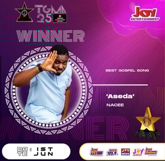 TGMA poster showing Nacee as the winner of the Best Gospel Song.