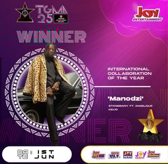 TGMA poster showing Stonebwoy as the winner of the International Collaboration of the Year.