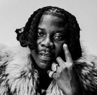 Stonebwoy in a black and white picture.