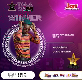 TGMA poster showing OliveTheBoy as the winner of the UBest Afro Beats Song..