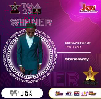 TGMA poster showing Stonebwoy as the winner of the Songwriter of the Year.