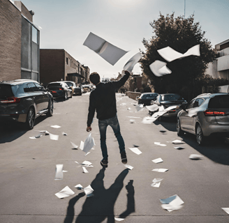 Man throwing up paper as he walks away