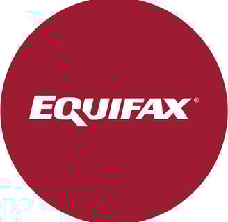 a red and white equifax logo on a red circle