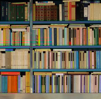 a book shelf with many books on it