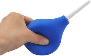 a person holding a blue plastic object in their hand