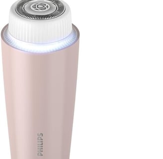 a pink and white electric shaver with a pink and white background