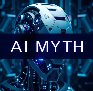 a robot with a helmet on it and a sign that says ai myth