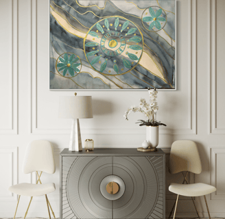 original painting blue waves floral circles