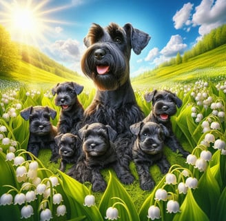 Femelle Schnauzer miniature et ses chiots