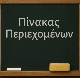 a chalkboard with the words'Πίνακας Περιεχομένων'written on it