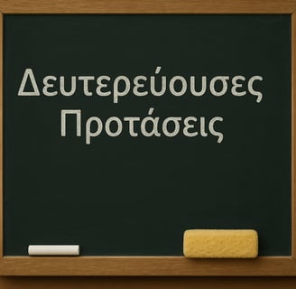 a chalkboard with the words Δευτερεύουσες Προτάσεις as a written on it