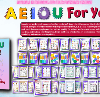 Learning cvc words, vowel sound and spelling can be fun with A E I O U For You!  activity book.