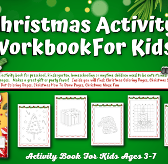 Christmas Activity Workbook For Kids is a fun colorful Christmas activity book for kids ages 3-7.
