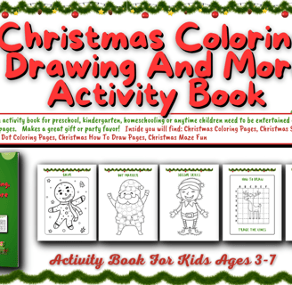 Christmas coloring, scissor skills, dot coloring, how to draw and maze fun.