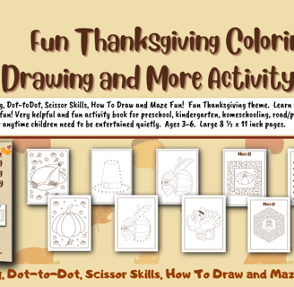 Thanksgiving coloring, dot-to-dot, scissor skills, how to draw and maze fun!