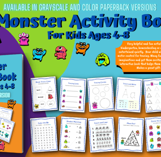 Monster Activity Book For Kids Ages 4-8 is a Tracing Shapes, Letters and Numbers Workbook. 