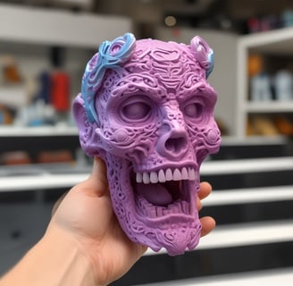 A modern 3D printer with an open door on the left, showcasing two spools of filament inside. The device is positioned on a wooden surface, with a black and metallic structure. The interior includes tubes and a printing head, with visible red and black filament on the printing platform.