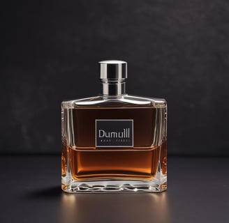 A luxurious dark red perfume bottle with a golden cap is placed on a textured surface. Next to it lies a red rose. In the background, there is a blurred white box with other bottles, creating a soft, elegant setting.