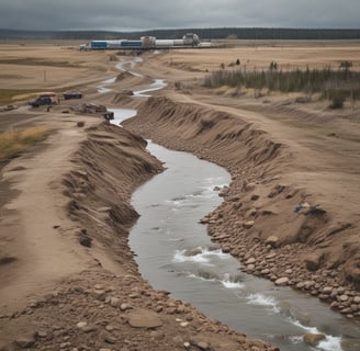 a stream of water flowing through a riverbed