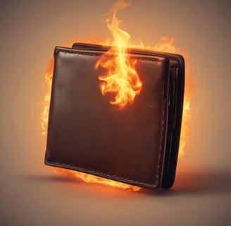 a wallet with a burning wallet