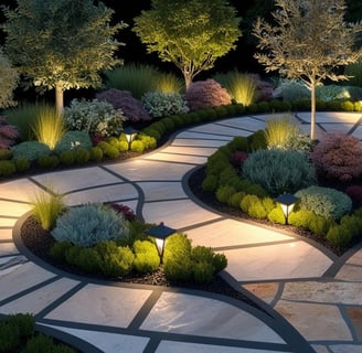 lighted pavement in garden