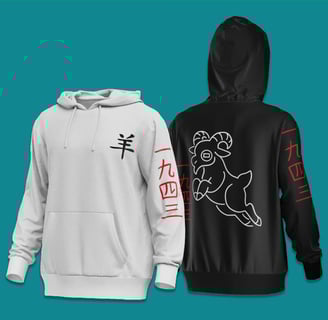 a pair of hoodies with chinese writing on them
