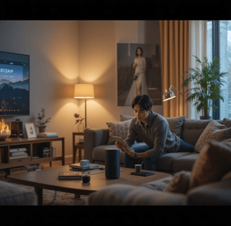 PESSOA EM UMA SALA INTERAGINDO COM O GOOGLE ASSISTANT