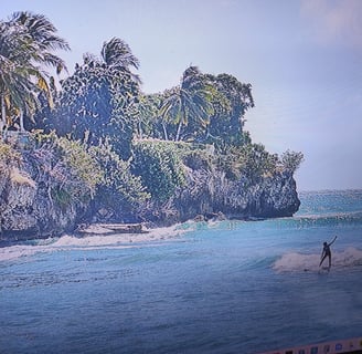 unsere Tochter in Freightsbay am Surfen, Barbados