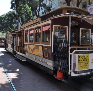 a cable car on a trolley in San Francisco