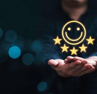 Customer satisfaction and five-star review symbol, relevant for Google review management and buildin