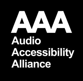 AAA logo 3 capital A’s in white on a black background with Audio Accessibility Alliance below