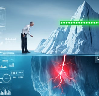 a man standing on a piece of iceberg with a lightning bolt bolter