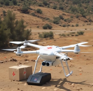 A sleek, modern drone captured in mid-flight against a blurred background. Its design features four propellers and a camera mounted at the front, embodying a high-tech aesthetic.