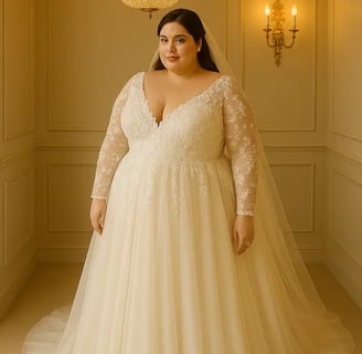 femme de grande taille portant une robe de mariée Anaïs Designs Paris