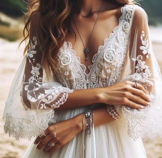 une mariée portant une robe de mariée style bohème