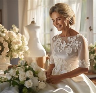 mariée devant un bouquet de fleur