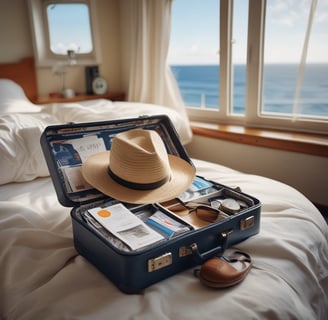 como preparar uma mala de viagem, chapéu e cruzeiro.