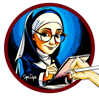 Catholic nun making notes in her Catholic Roads journal.